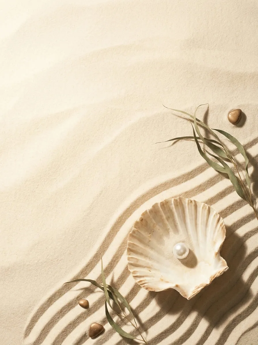 A shell holding a pearl on warm rippled sand