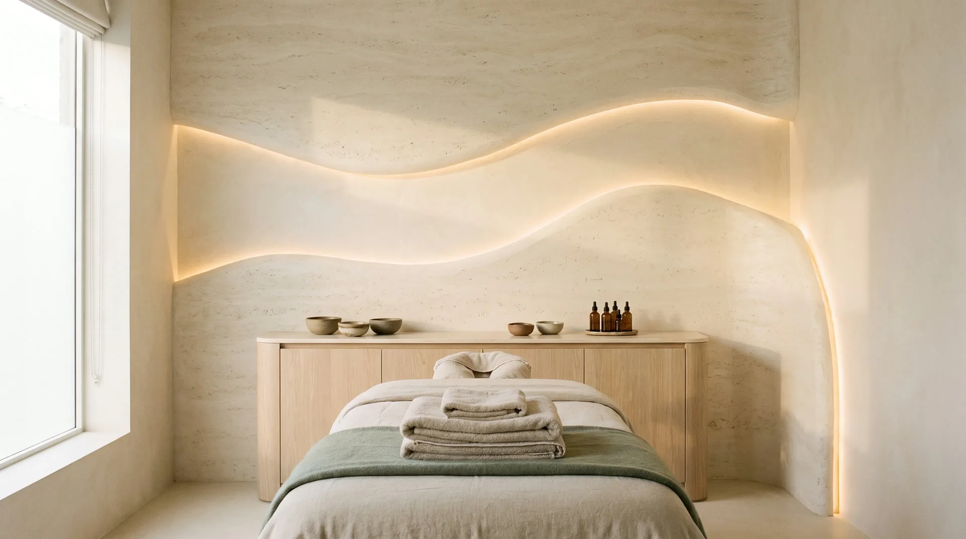 The Tonicity treatment room, washed in warm light