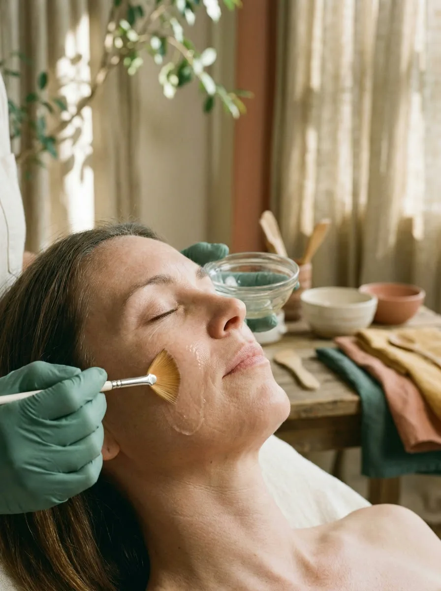 A gentle chemical peel being smoothed onto skin