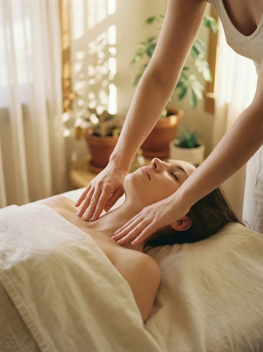 Featherlight lymphatic strokes in a quiet room