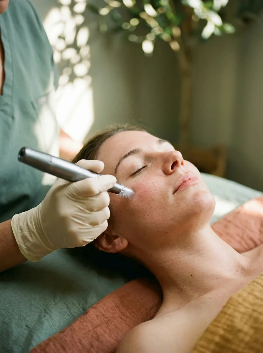 A micro-needling treatment in progress