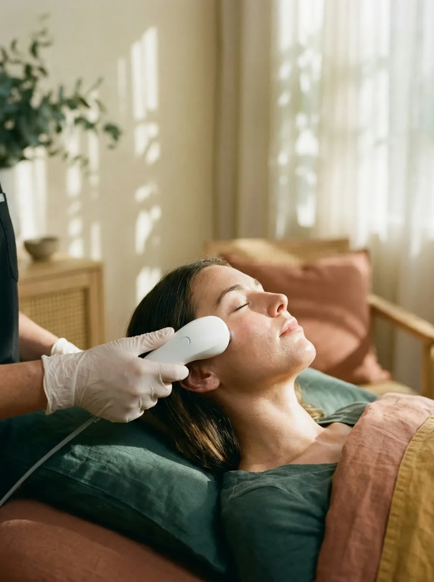 Fractional radiofrequency resurfacing in progress